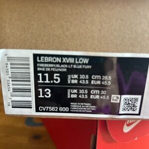 Nike LeBron XVIII Low Fireberry and Black